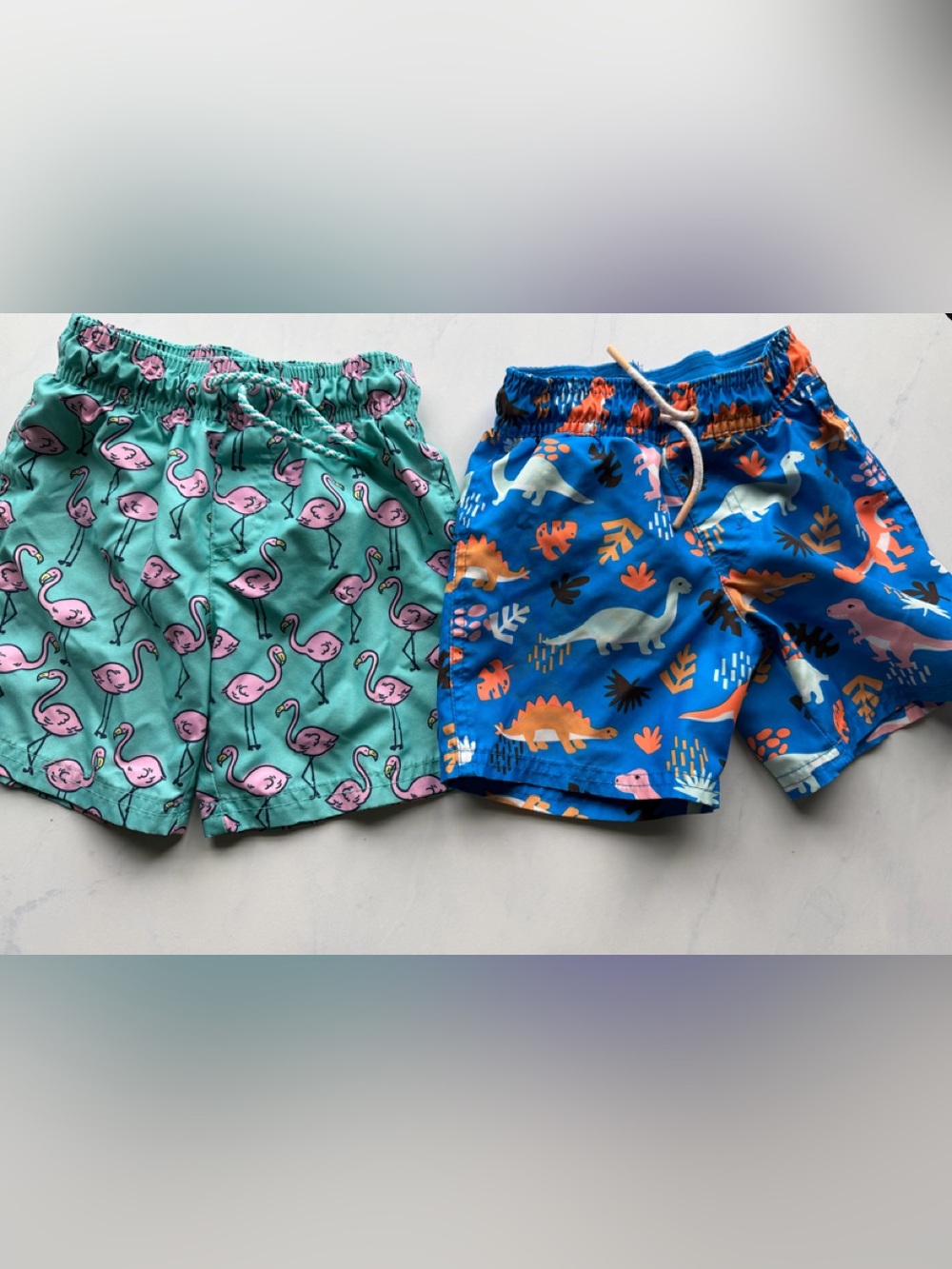 Cat & Jack Teal Flamingo & Blue Dinosaur Swim Shorts Set